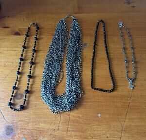 Statement Necklace Lot Black Silver Mixed Chain Layering Jewelry Bundle